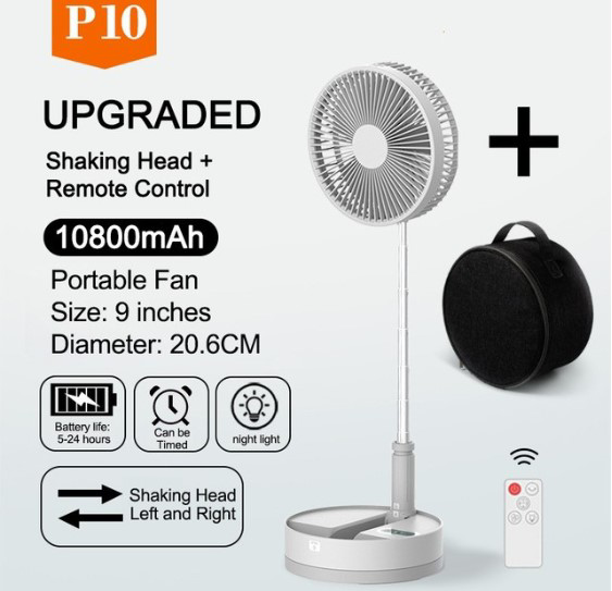 USB folding fan mute shaking head remote control timing night light retractable charging home P10 portable fan