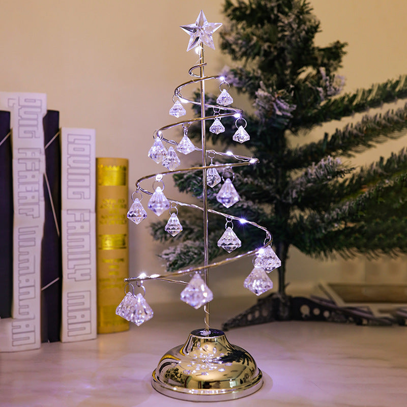 LED iron night light crystal Christmas tree light birthday room bedroom atmosphere light decoration light luxury table lamp wholesale