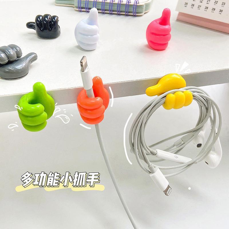 Thumb hook hub creative cute data cable storage fixed cable organizer no trace hole-free sticky hook